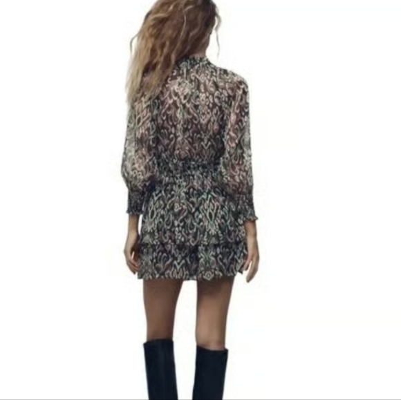 🆕️ Zara Ruffled Matallic Thread Printed Dress - Picture 3 of 4